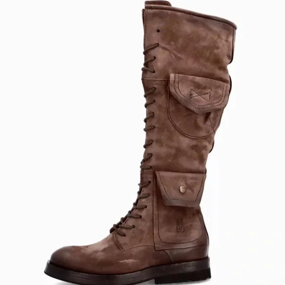 Free People A.S.98 Elisa Tall Lace Boot Fondente Brown Distress Leather - Picture 5 of 12